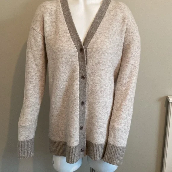 Athleta Westlake Cardigan Sweater Wool Blend Cream/Grey Size XS Button Down - Picture 4 of 7
